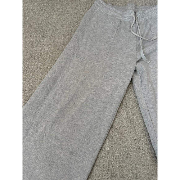 Quince Gray Wide Leg Cropped Lounge Pants Women's Large Drawstring Waist * flaw - Picture 3 of 9